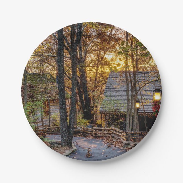 Autumn Woods Sunset Walkway Pappteller (Vorderseite)