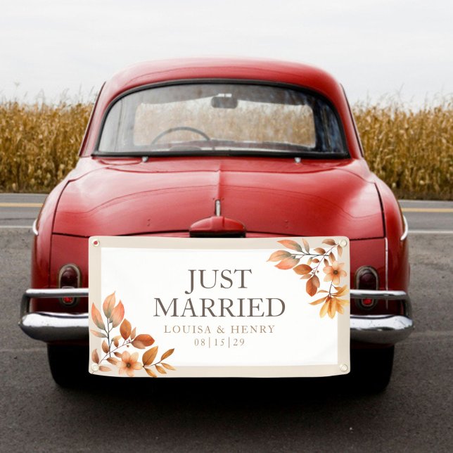 Autumnal Blume Just Married Car Banner (Von Creator hochgeladen)