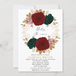 Autumnal Burgundy Emerald Greeny Baby Shower Einladung