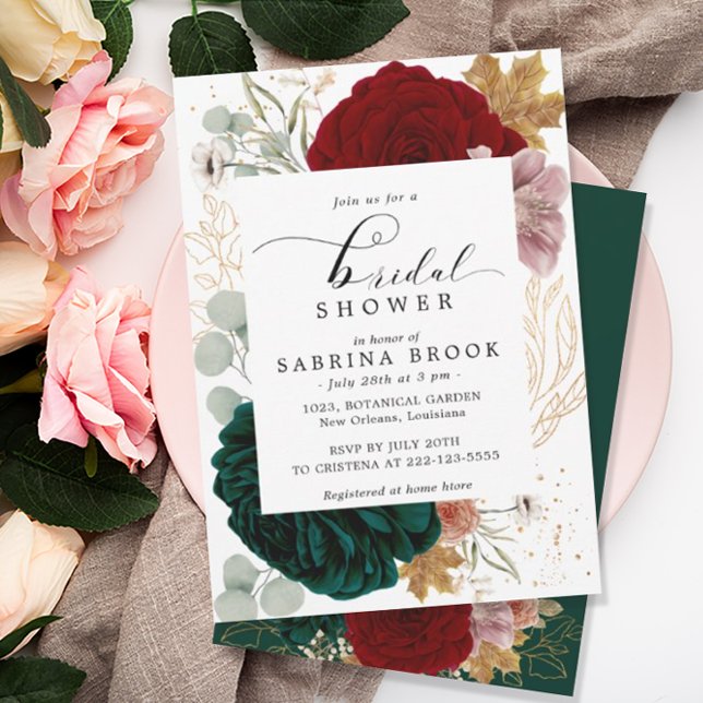 Autumnal Burgundy Emerald Greeny Brautparty Einladung (Von Creator hochgeladen)