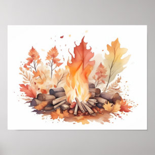 Autumnal Campfire Wasserfarbe Poster