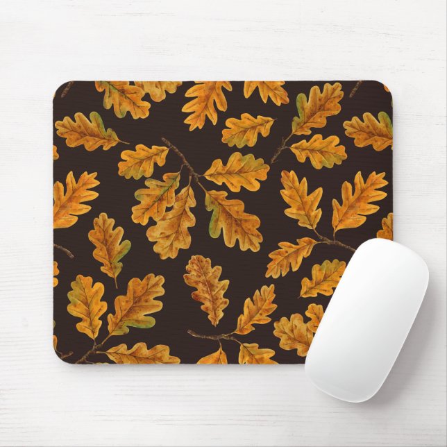 Autumnal Eicheneiche Blätter auf dunkelbraun Mousepad (Mit Mouse)