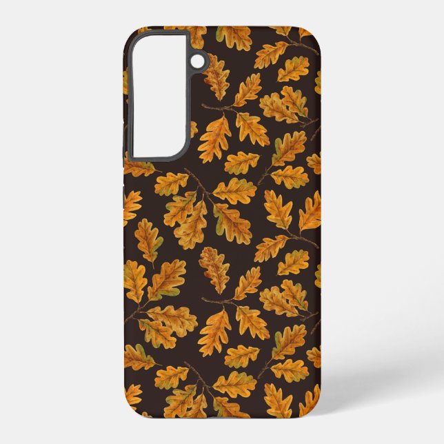 Autumnal Eicheneiche Blätter auf dunkelbraun Samsung Galaxy Hülle (Rückseite)
