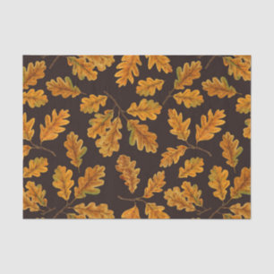 Autumnal Eicheneiche Blätter auf dunkelbraun Seidenpapier