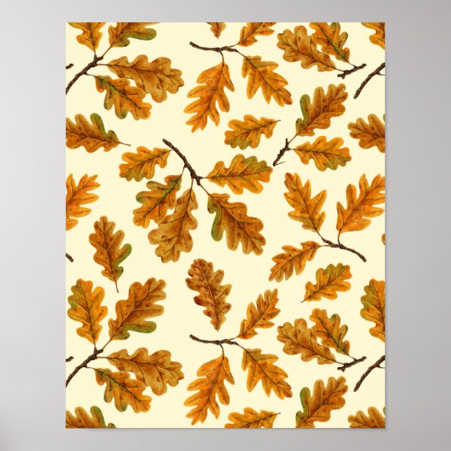 Autumnal-Eicheneiche-Blätter auf weiß Poster (Vorne)