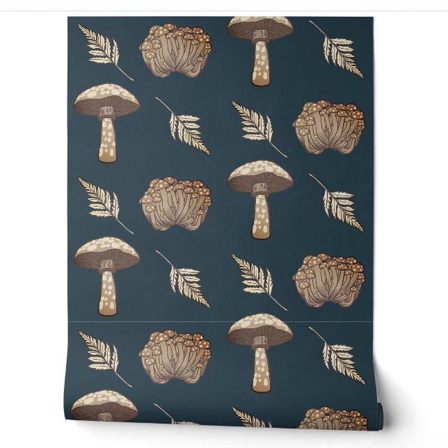 Autumnal Fall Mushrooms & Ferns Tapete (Abrollen)