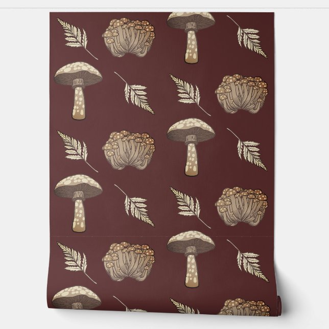 Autumnal Fall Mushrooms & Ferns Tapete (Abrollen)