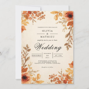 Autumnal Floral Arch Romance Wedding Einladung