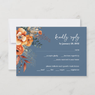 Autumnal Floral elegante Hochzeit staubblau RSVP Karte
