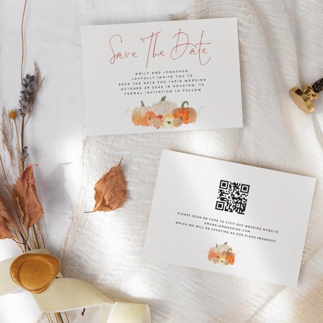 Autumnal Glittery Pumpkins QR Code Wedding Save The Date (Von Creator hochgeladen)