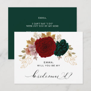 Autumnal Gold Burgundy Emerald Greeny Bridesmaid Postkarte