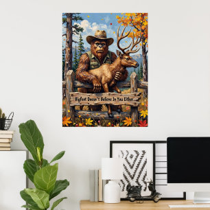 Autumnal Irony: Waldbeobachtung von Bigfoot Poster
