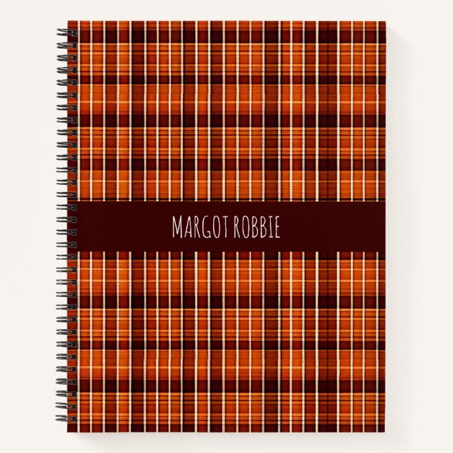 Autumnal Kariert Orange Brown Geometric Muster Notizbuch (Vorderseite)