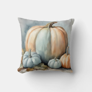 Autumnal Pastel Blue Watercolor Pumpkin Decorative Kissen