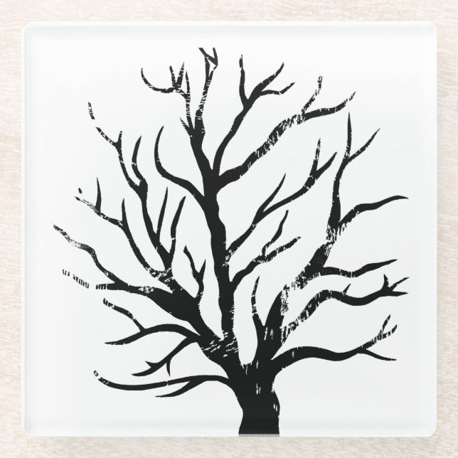 Autumnal Tree Lino Print Glasuntersetzer (Vorderseite)