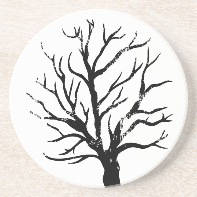 Autumnal Tree Lino Print Sandstone Untersetzer (Vorne)