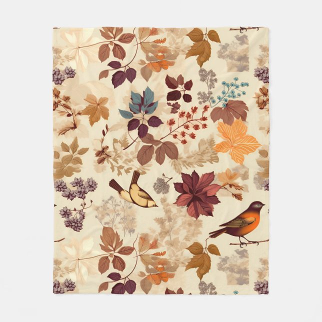 Autumnale Vögel und Blätter Fleecedecke (Vorderseite)