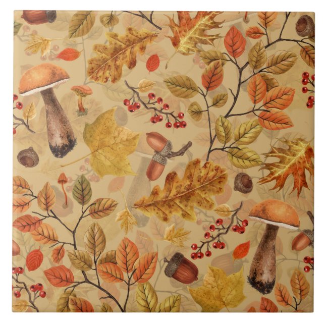 Autumnaler Wald auf Ocker Fliese (Vorderseite)