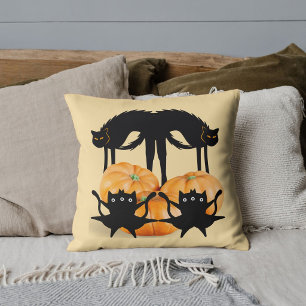 Autuum Fall Halloween Black Cat Pumpkin Dekorativ Kissen