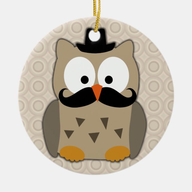 Auwl mit Mustache und Hut Keramikornament (Vorne)