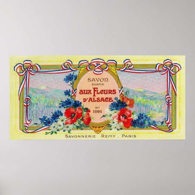 Auz Fleurs D'Alsace Soap LabelParis, Frankreich Poster (Vorne)