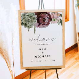 AVA Boho Burgundy Blumensaftig Hochzeit Begrüßung Poster