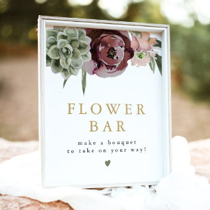 AVA Boho Burgundy Succulent Blume Bar Sign Poster