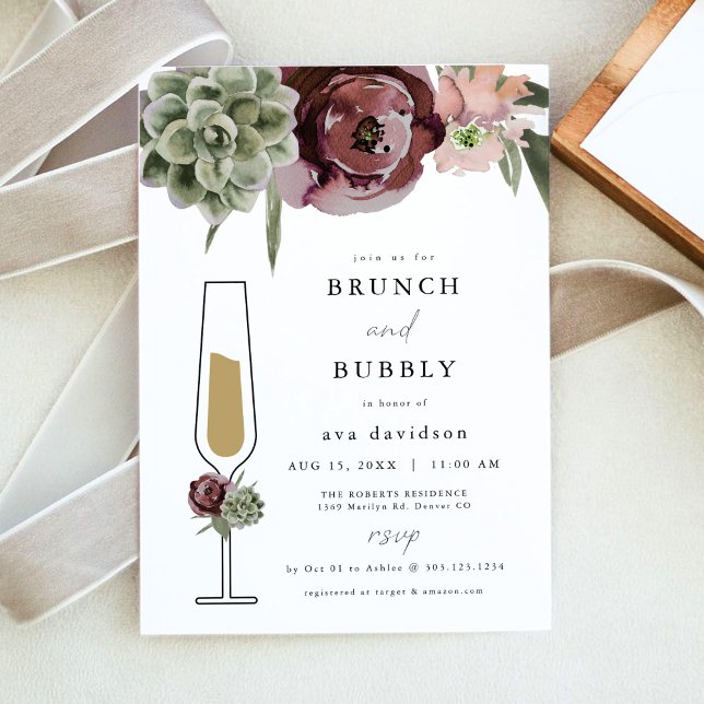 AVA Burgund Sukkulenter Brunch und Bubbly Champagn Einladung (Von Creator hochgeladen)