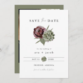 AVA Burgundy Floral Sukkulente Wüste Save the Date Einladung