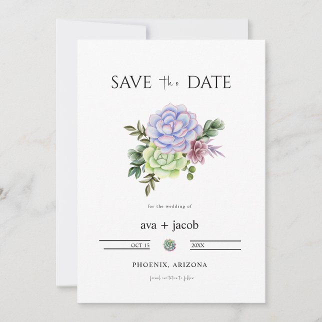 AVA Cactus Floral Succulent Desert Save the Date Einladung (Vorderseite)
