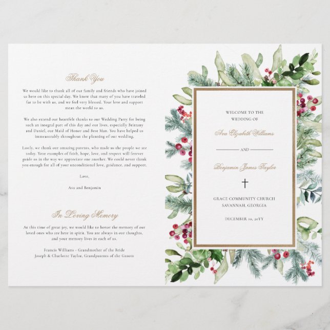 Ava Christlich Wedding Program für Weihnachten (Vorderseite)