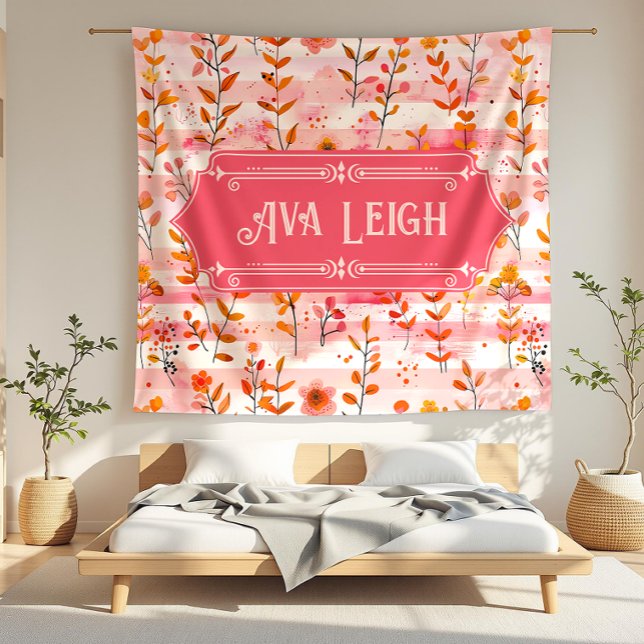 Ava Leigh Pink und Orange Wasserfarben Fleecedecke (detail)