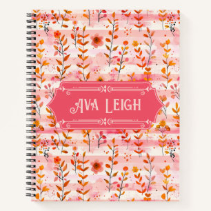 Ava Leigh Pink und Orange Watercolor Floral Deluxe Notizbuch