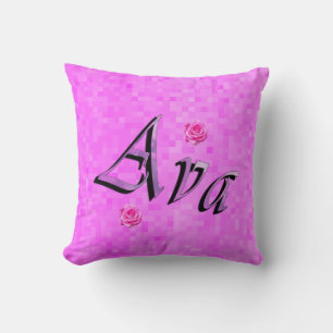 Ava-Logo auf dem pastellrosa Mosaik Kissen