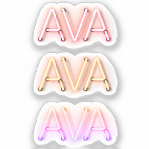 Ava Name in leuchtenden Neonleuchten x3 Aufkleber