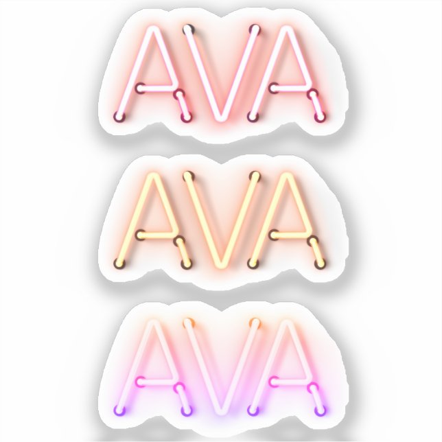 Ava Name in leuchtenden Neonleuchten x3 Aufkleber (Vorderseite)