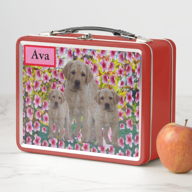 Ava-Name mit Labrador-Welpen, Metal-Lunch-Box Metall Brotdose (Beispiel)
