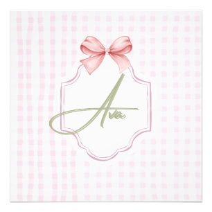 Ava Personalisiert Pink Bow & Gingham Print Fotodruck