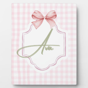 Ava Personalisiert Pink Bow & Gingham Print Fotoplatte