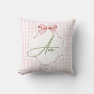 Ava Personalisiert Pink Bow & Gingham Print Kissen