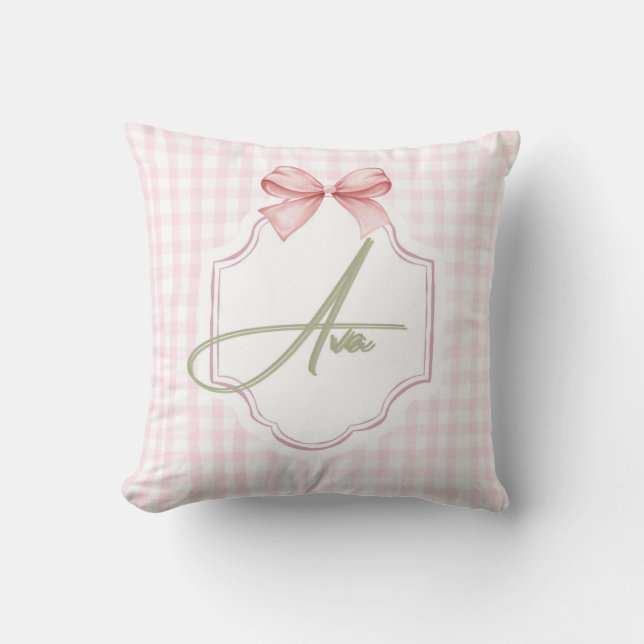 Ava Personalisiert Pink Bow & Gingham Print Kissen (Vorderseite)