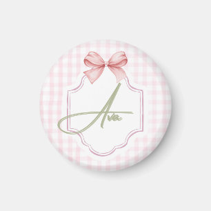 Ava Personalisiert Pink Bow & Gingham Print Magnet
