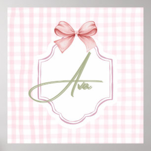 Ava Personalisiert Pink Bow & Gingham Print Poster
