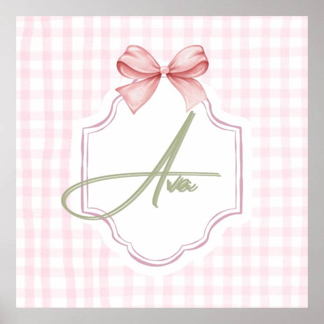 Ava Personalisiert Pink Bow & Gingham Print Poster (Vorne)