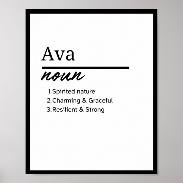 Ava, Personalisierte Mädchenbezeichnung Poster (Vorne)