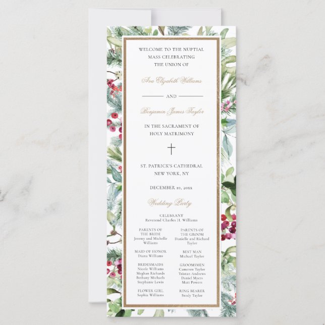 Ava Weihnachtsgrün Katholisches Hochzeitsprogramm (Vorderseite)