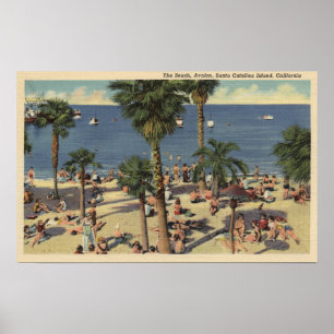 Avalon Ansicht des Strandes mit Sunbathers Poster