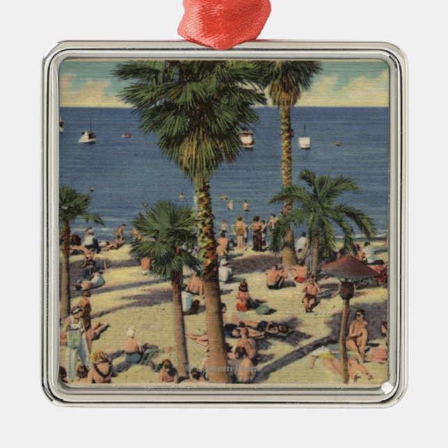 Avalon Ansicht des Strandes mit Sunbathers Silbernes Ornament (Vorne)