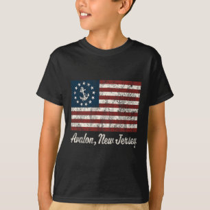 Avalon Nj Vintage Segeln Uns Anker Boot Flagge T-S T-Shirt