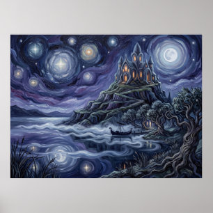 Avalon Sternennacht Mystische Landschaft Poster